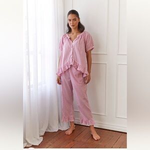 Piyama Pink Berry Gingham Women's Sleepwear Set Small